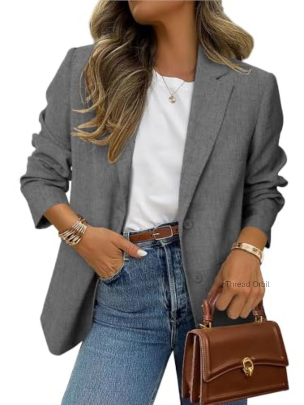 Oversized Boyfriend Blazer Women's Business Casual Long Sleeve Open Front Work